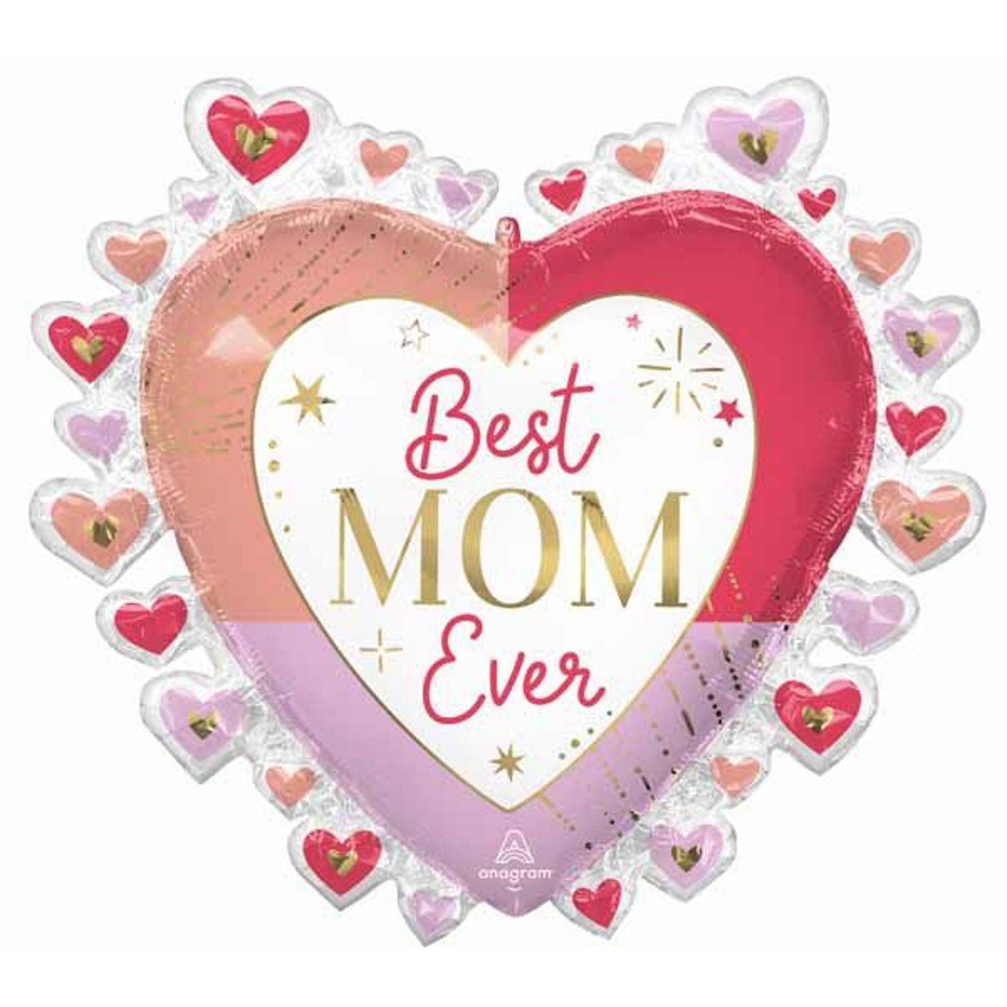 "Best Mom Ever" 29" Heart-Shaped Foil Balloon Package