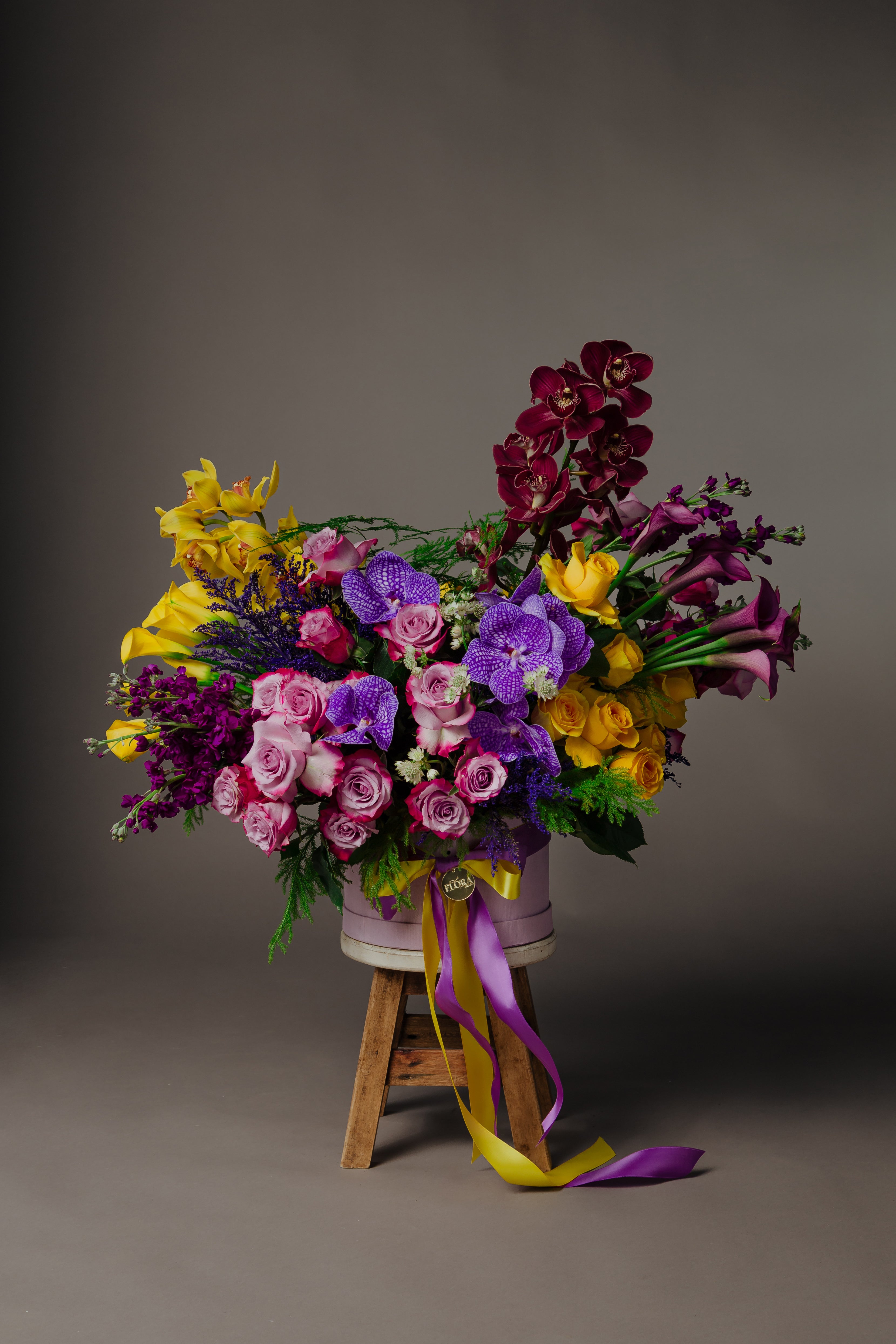 Purple colorful exclusive flowers arrangement