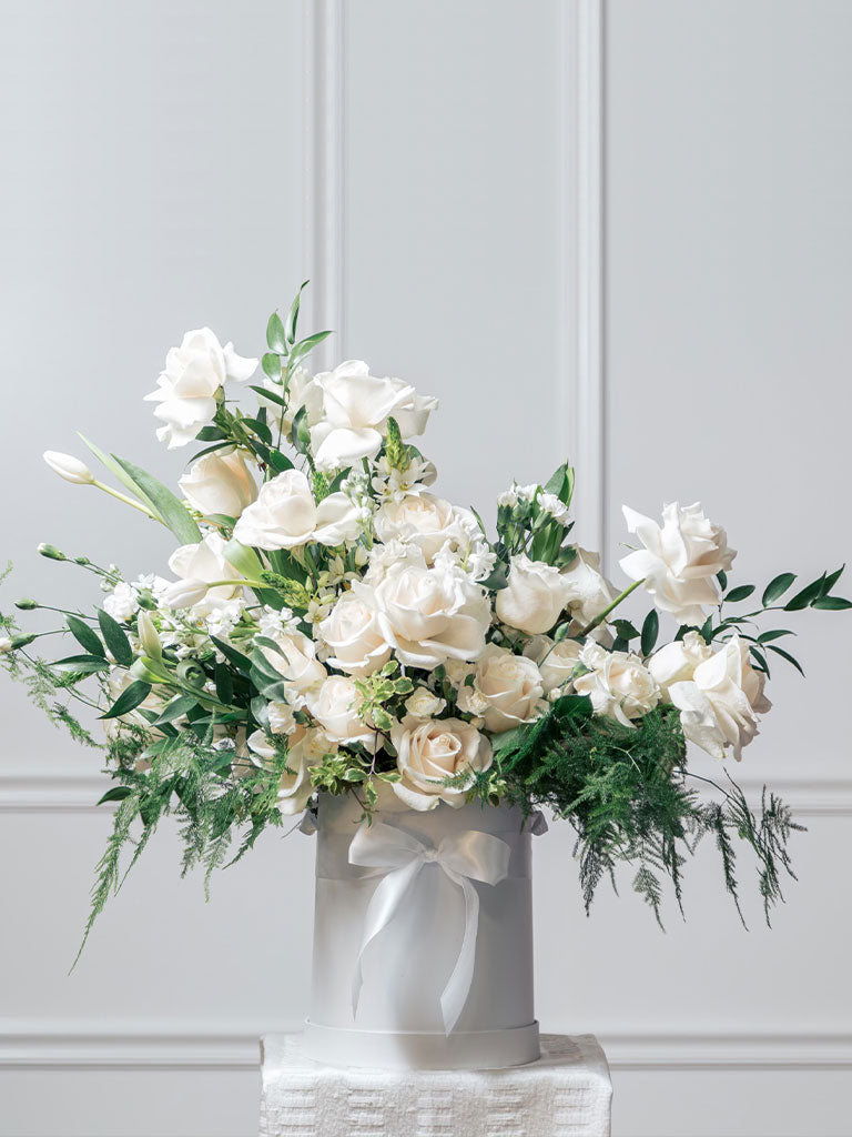 White Box and White Flowers